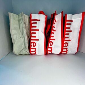Lululemon Lot of 4 White and Red Grey and Red Reusable Tote Bags Grocery Bags